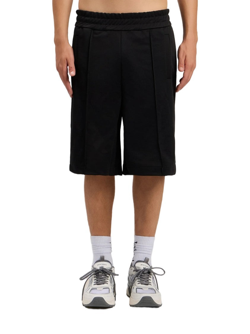 Palm Angels Mid-Length Black Track Shorts With Curved Logo Print
