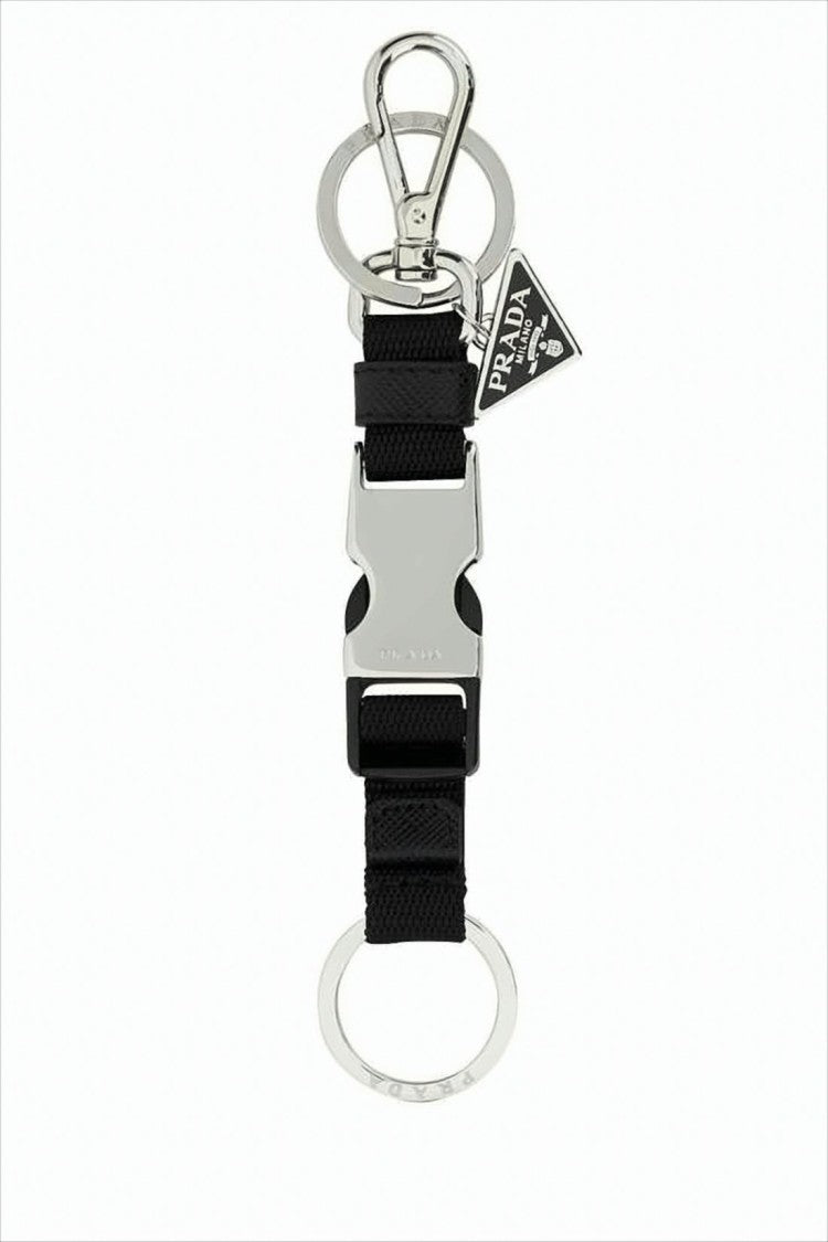 Prada Black Nylon Keyring With Silver-Tone Metal Accents