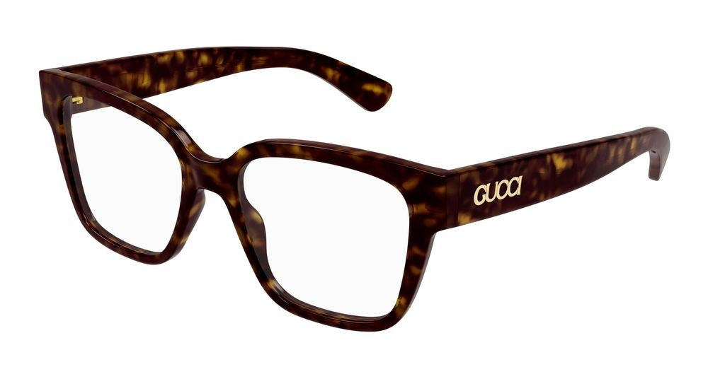 Gucci Havana Gold Detail Large Square Frame Eyeglasses