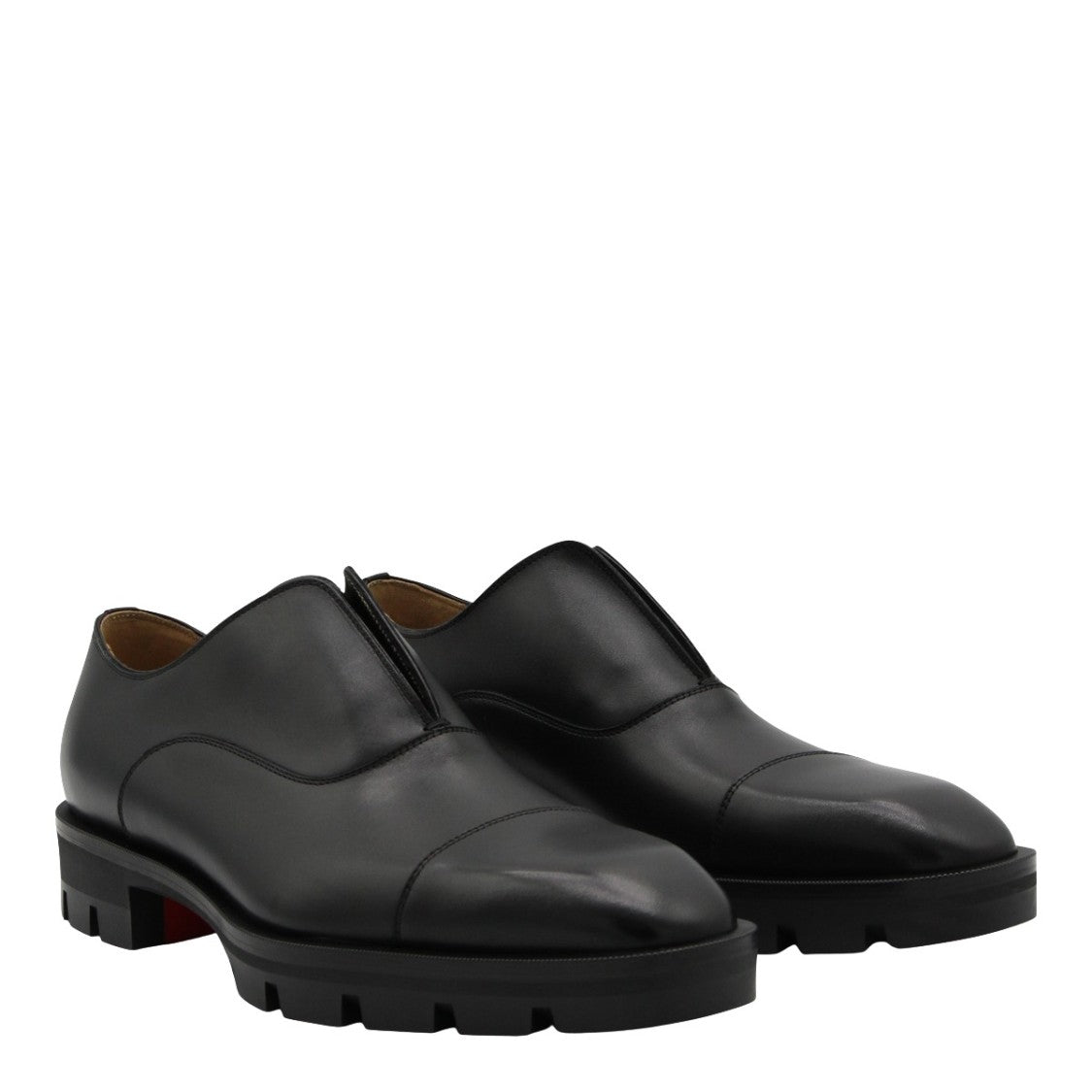 Christian Louboutin Smooth Black Leather Slip-On Shoes
