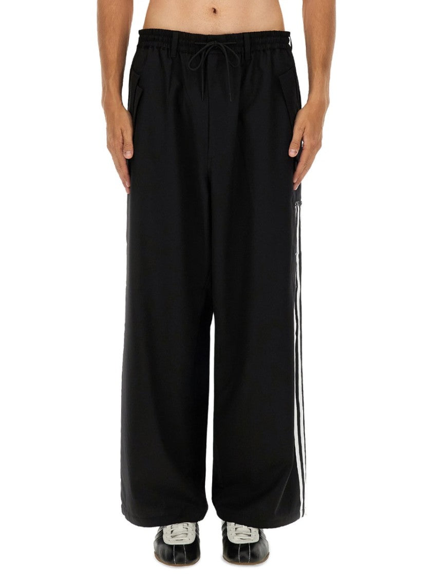Y-3 Loose Black Jogger Pants With Adjustable Drawstring And Striped Details