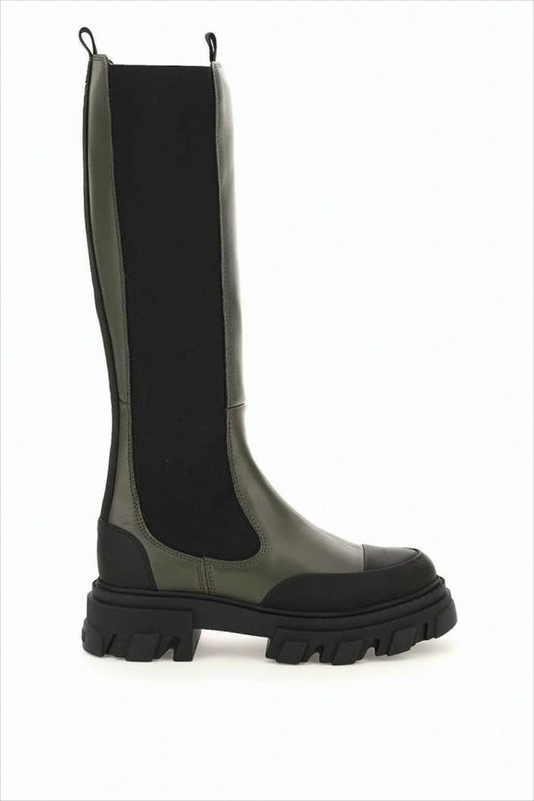 Ganni Tall Olive Calf Leather Boots
