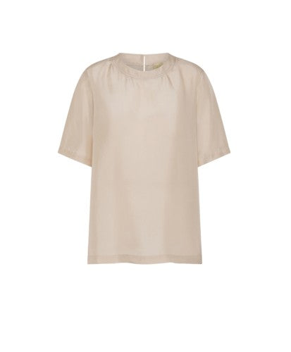 Momonì Short-Sleeve Silk Habotai Shirt With Round Neckline
