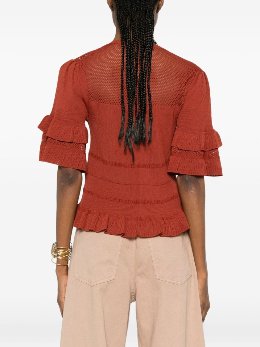 Twin-Set Henna Brown Knitted Ruffled Sweater