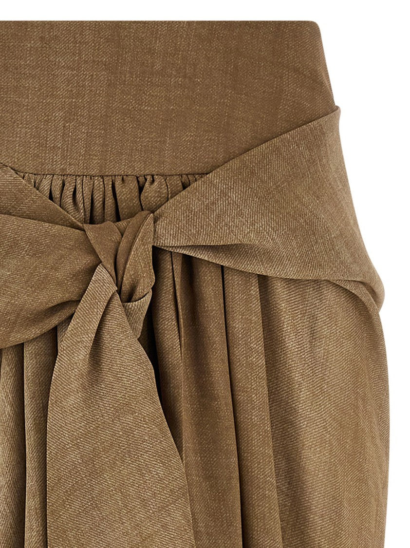 Ermanno Scervino Sand Denim Print Midi Skirt With Crinkled Waist And Asymmetrical Hem