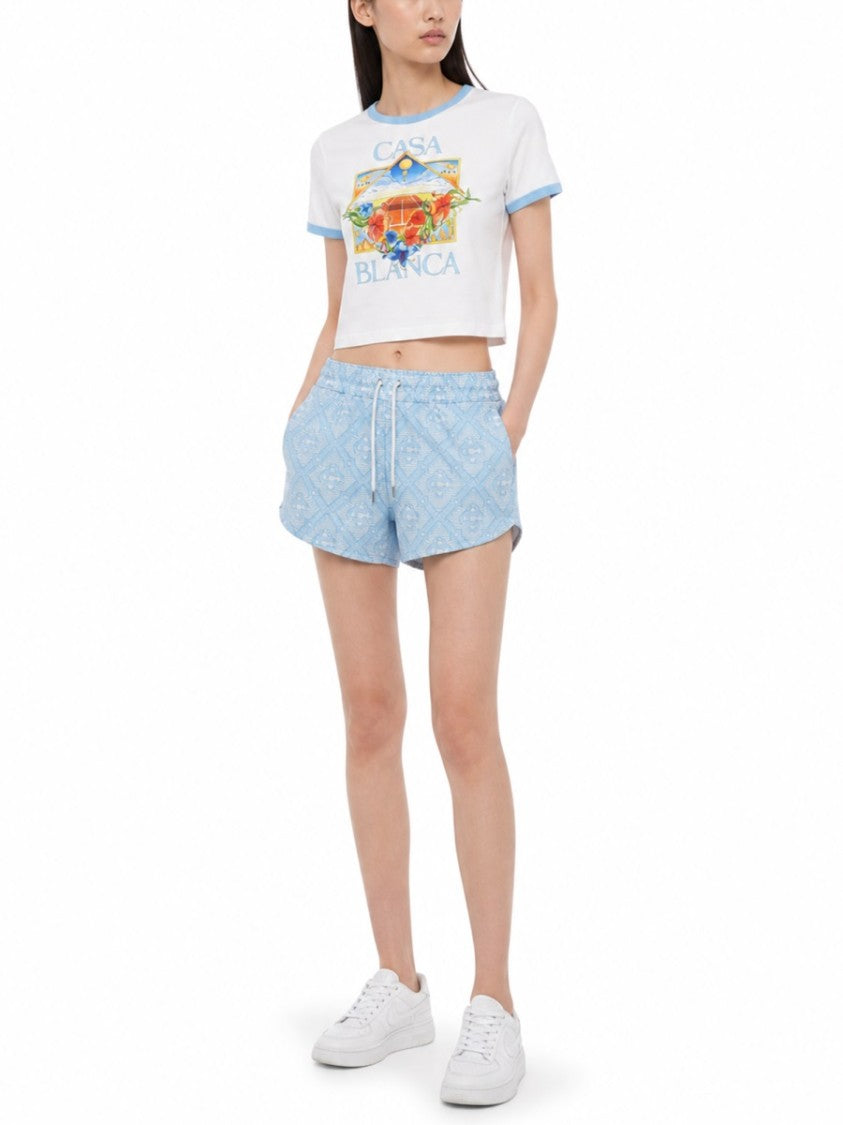 Casablanca Tennis Landscape Ringer Cropped T-Shirt