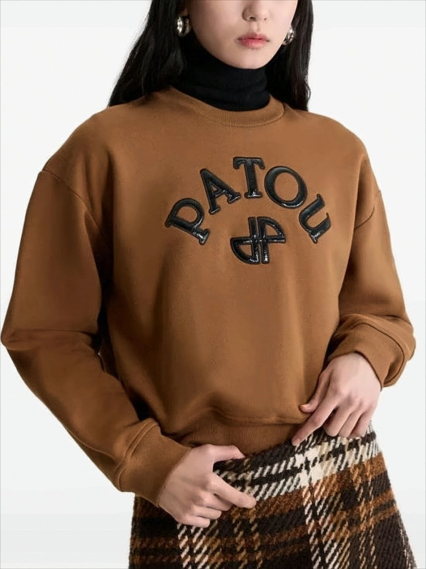Patou Cropped Long-Sleeve Sweatshirt With Graphic Detail