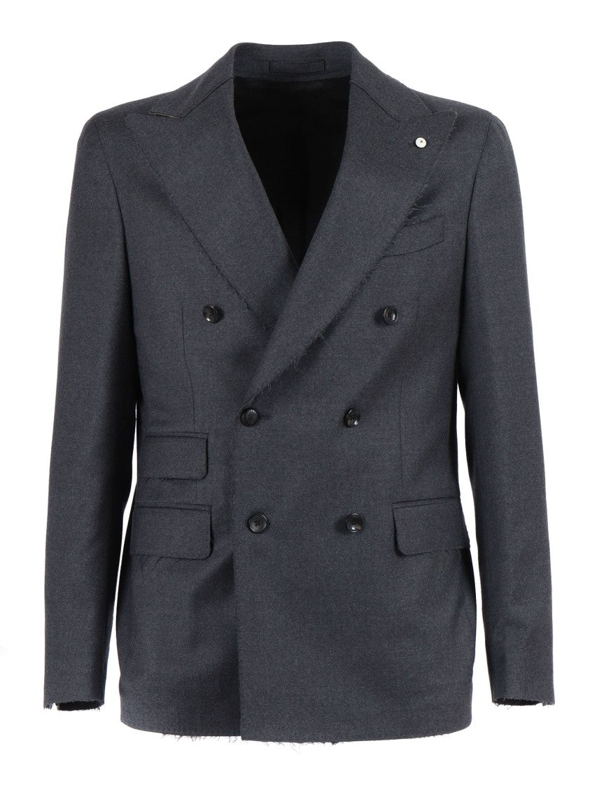Brando-Lubiam Double-Breasted Virgin Wool Blend Jacket With Raw-Edge Finish