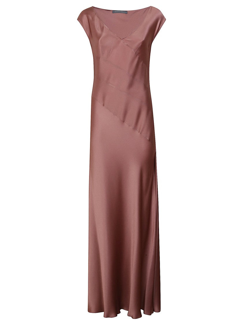 Alberta Ferretti Flowing Maxi Dress With Cap Sleeves And V-Neckline