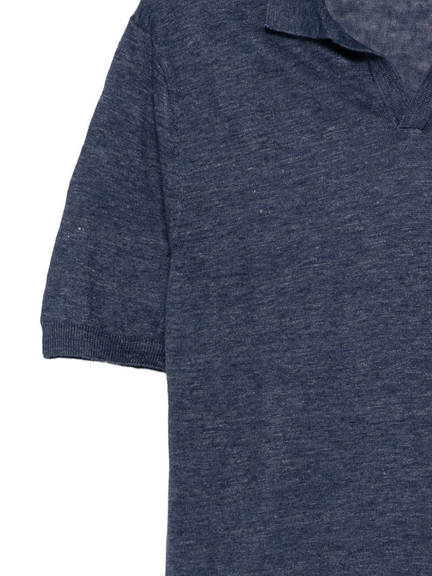 Barba Heathered Blue Knit Top With V-Neck Detail