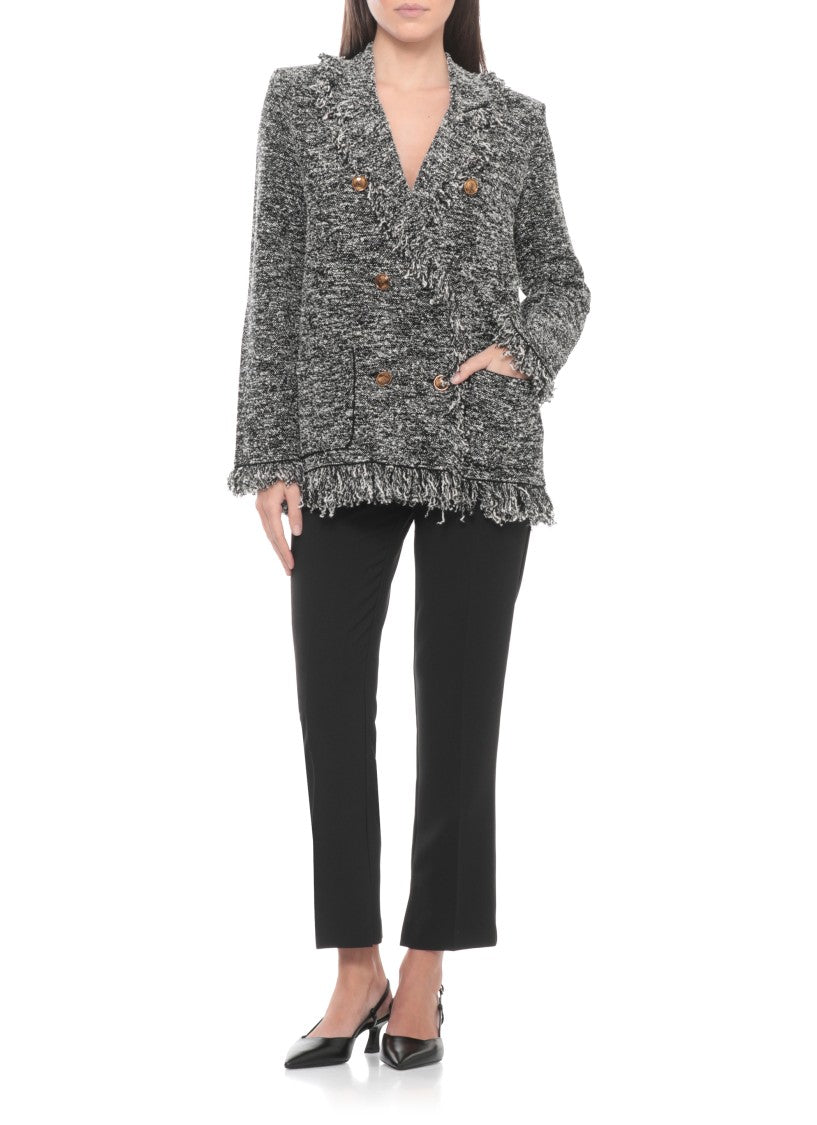 Elisabetta Franchi Black Metal Logo Formal Pants