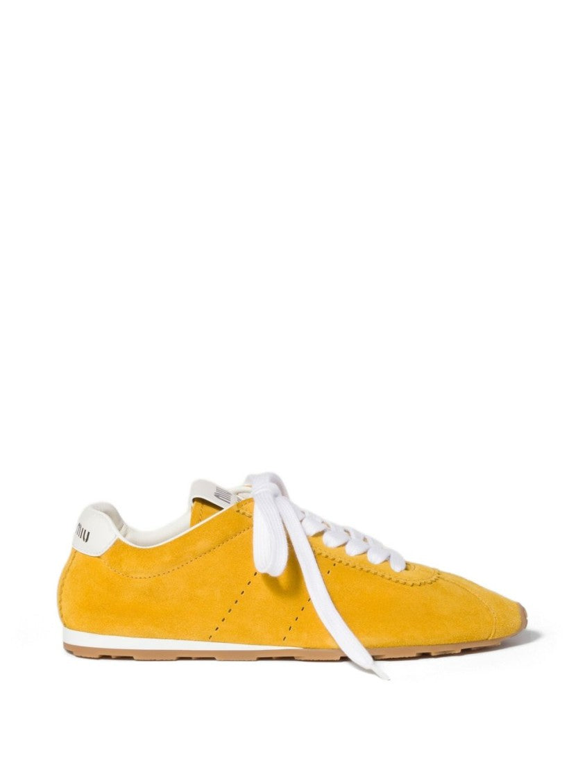 Miu Miu Low-Profile Suede Upper Branded Heel Tab Flats