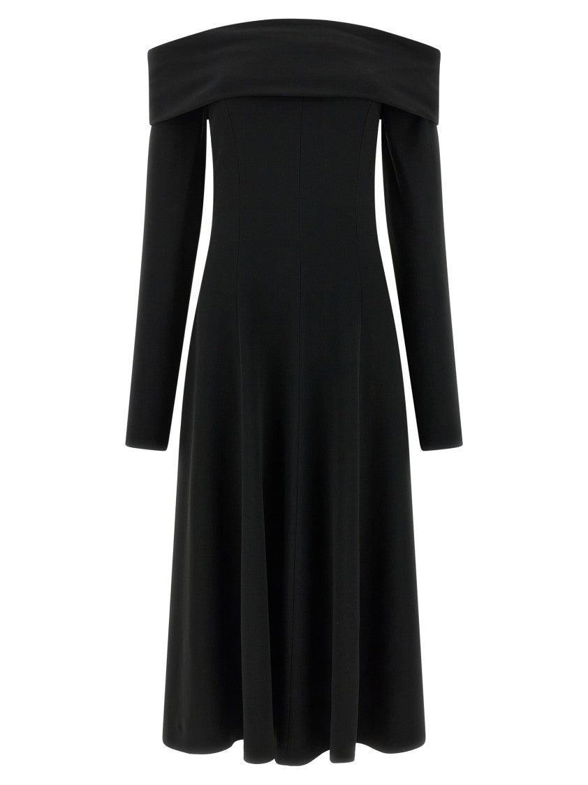 Alberta Ferretti Slightly Stretch Cady Midi Dress With Off-The-Shoulder Neckline