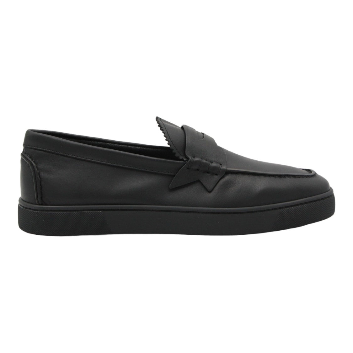 Christian Louboutin Moccasin-Style Black Leather Flat Shoes With Decorative Strap