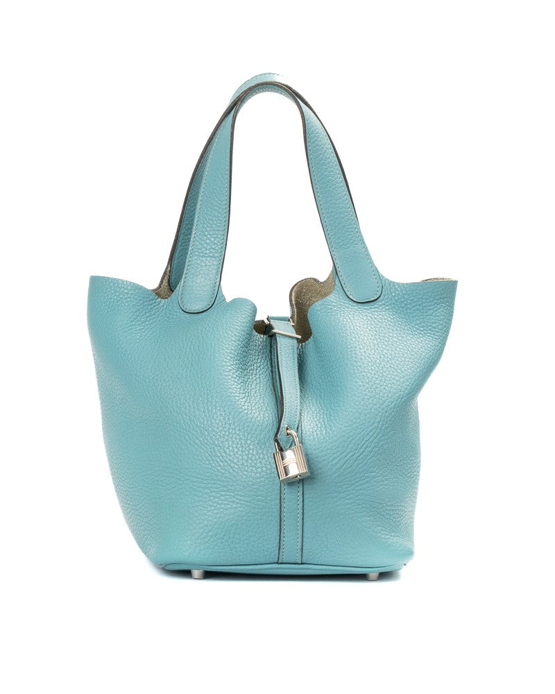 Hermès Blue Atoll Togo Sac Picotin Lock 22 Tote Bag
