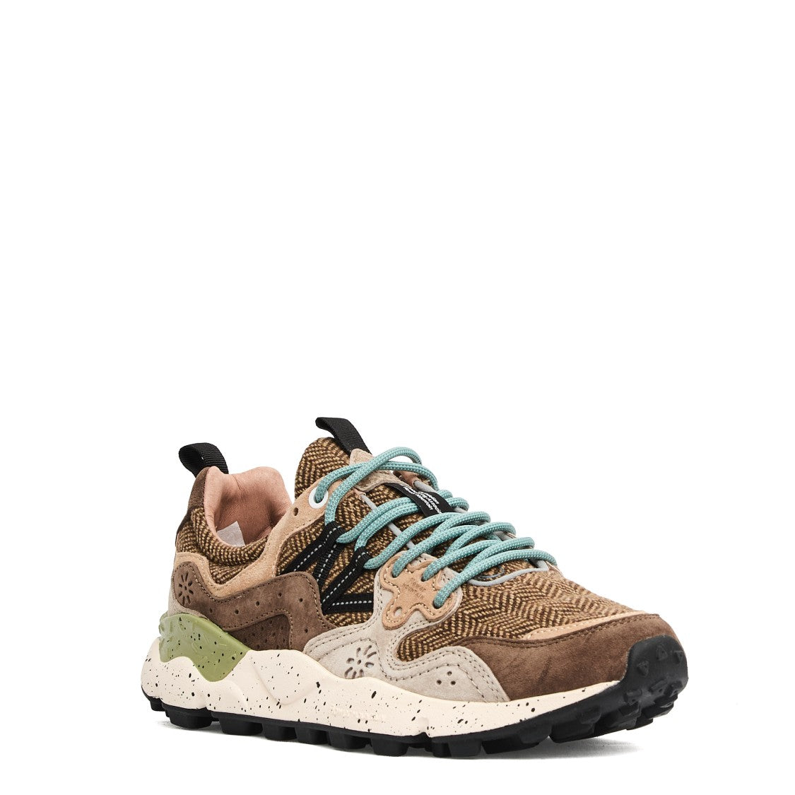 Flower Mountain Textured Brown Suede Sneakers With Herringbone Panels