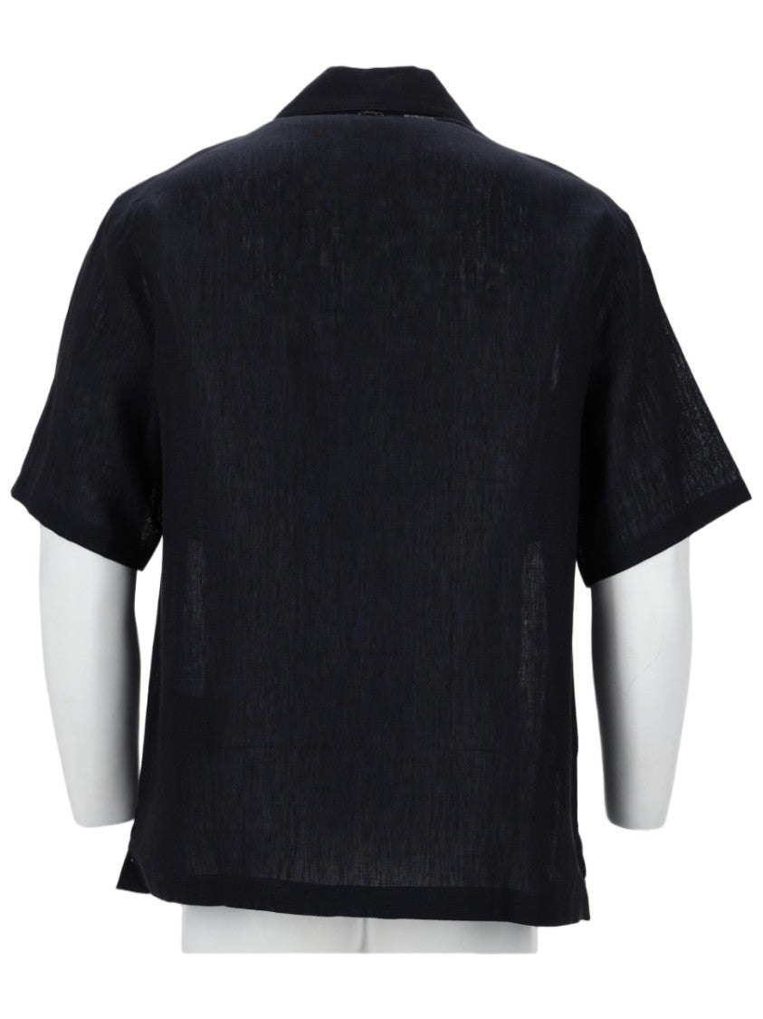 Herno Blue Short-Sleeved Linen Casual Shirt