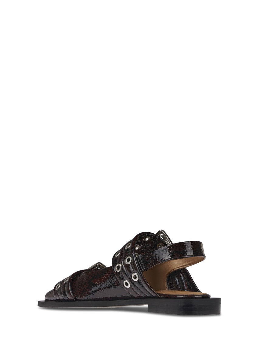 Ganni Slingback Dark Burgundy Flat Shoes With Textured Upper