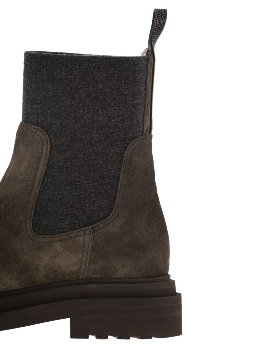Brunello Cucinelli Suede Boot With Knitted Insert