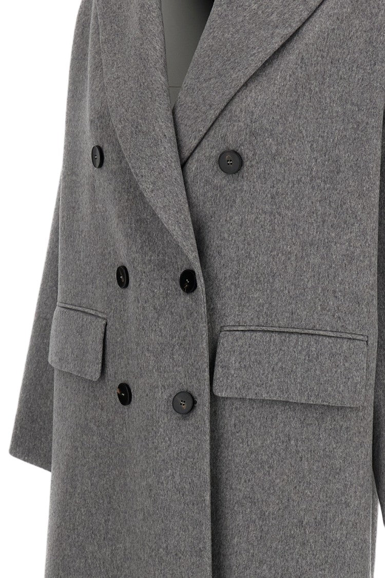Alberto Biani Grey Double-Breasted Wool Coat