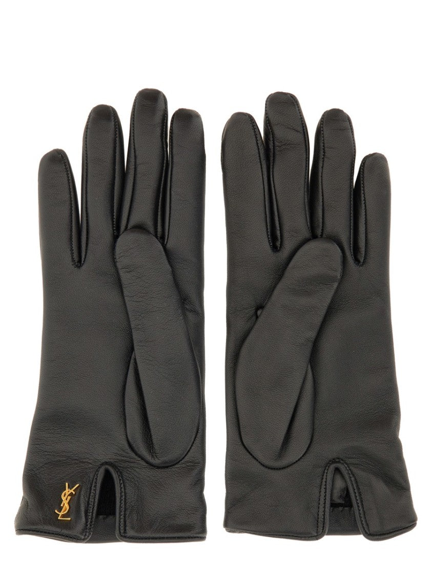 Saint Laurent Short Black Lambskin Gloves