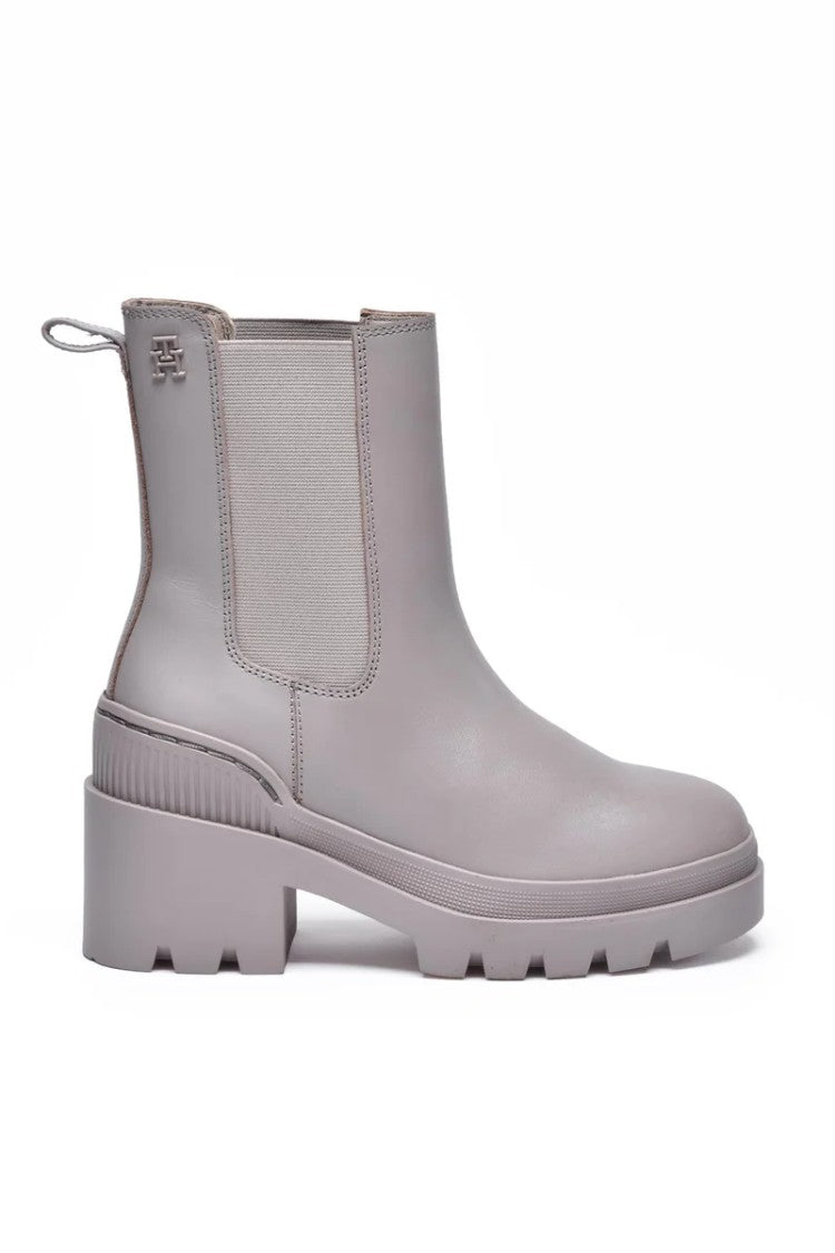 Tommy Hilfiger Light Grey Leather Rubber Women's Heel Boot