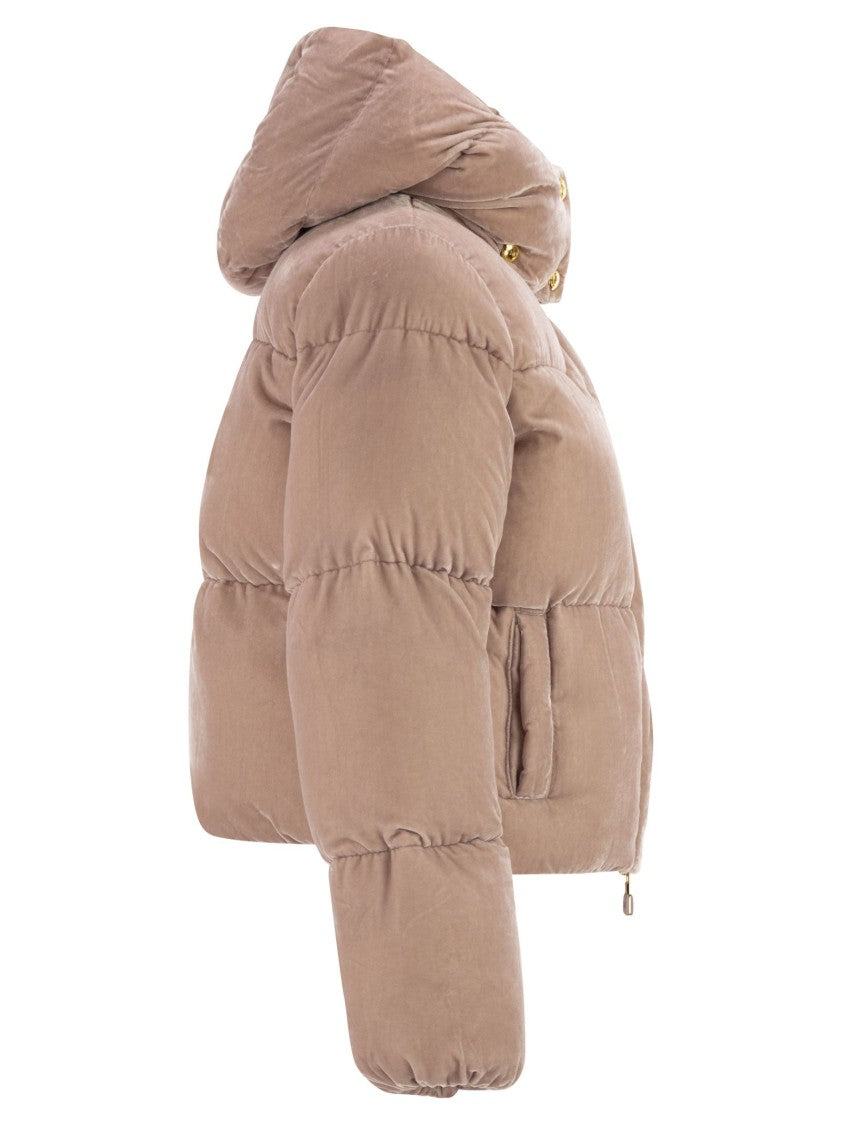 Elisabetta Franchi Velvet Down Jacket With Hood