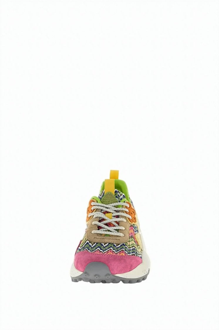 Flower Mountain Geometric Embroidery Suede Inset Cork Insole Knitted Sneakers