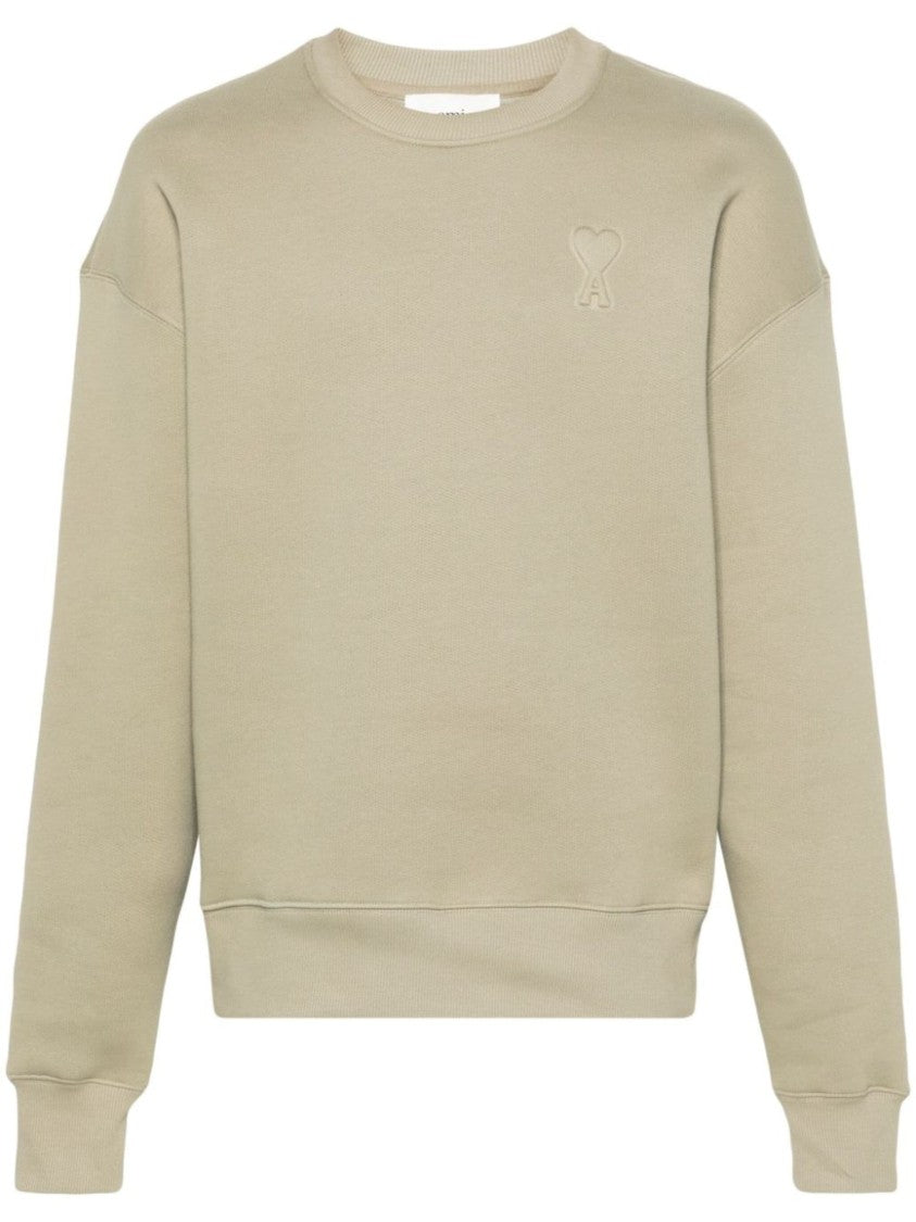 Ami Paris Relaxed Fit Beige Sweatshirt With Embroidered Logo