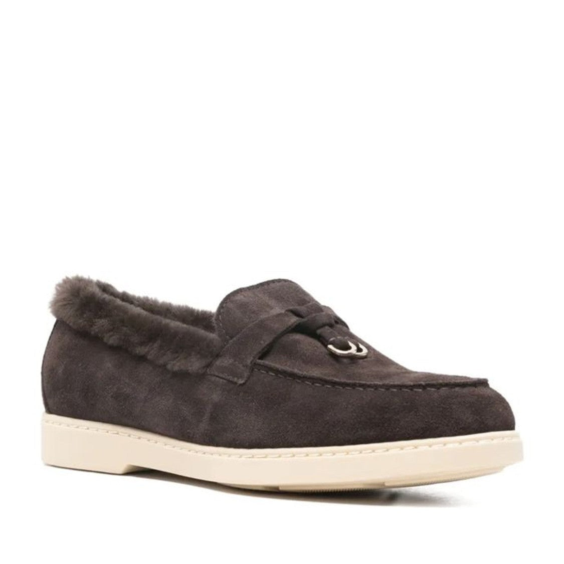 Doucal's Brown Adler Plush Fur Lining Suede Loafers