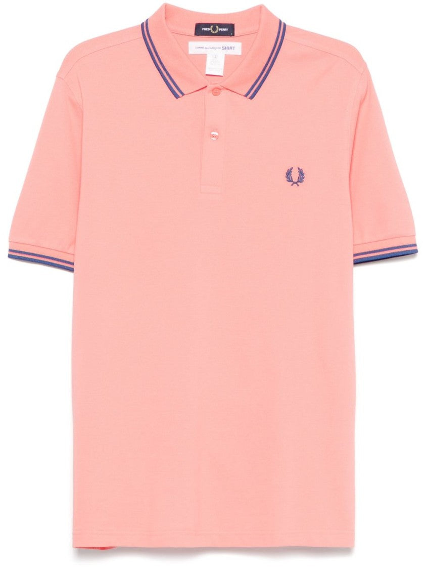 Comme Des Garçons Coral Pink Polo Shirt With Slogan Print