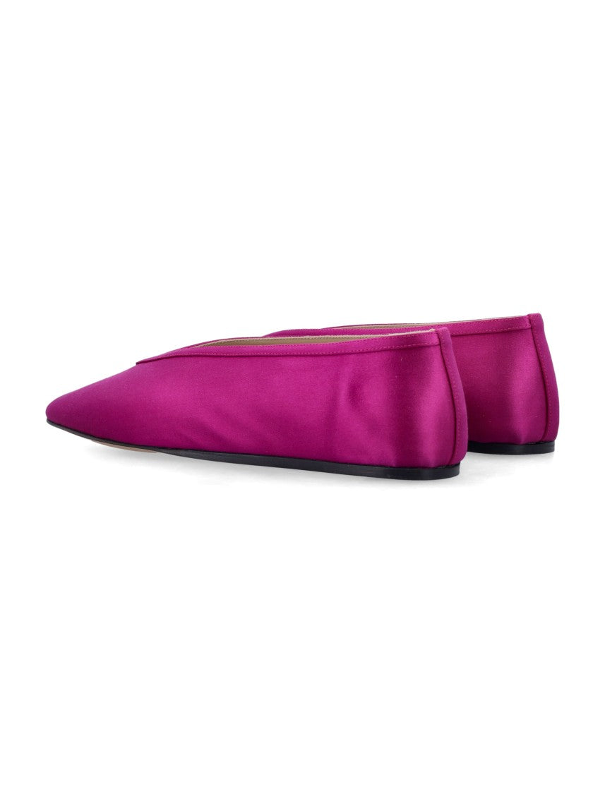 Le Monde Beryl Luna Handsewn Magenta Satin Flat Slippers