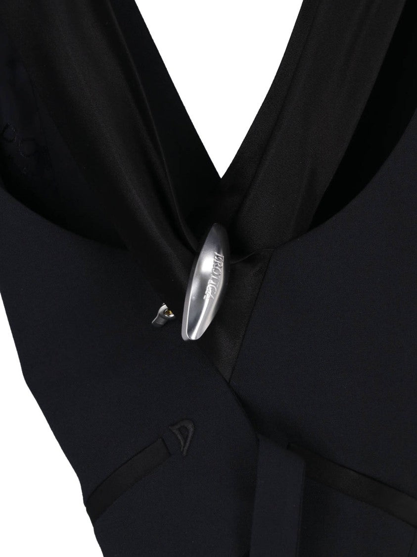 Dondup Black Bistretch Canvas V-Neck Vest