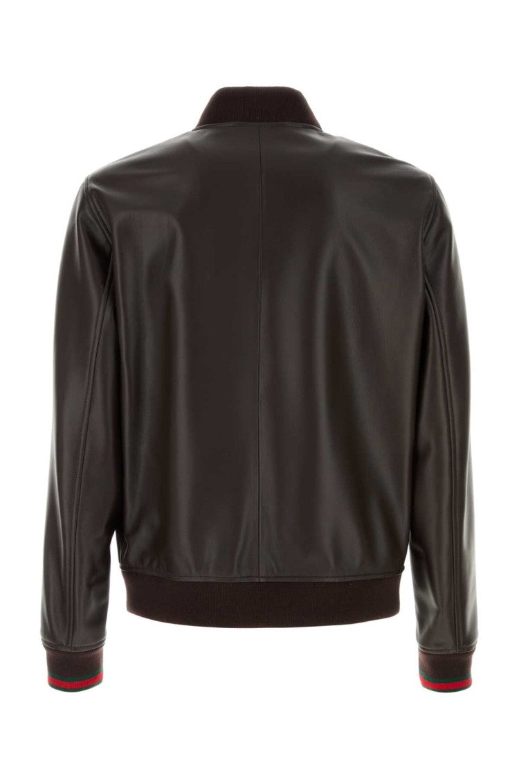 Gucci Dark Brown Leather Bomber Jacket