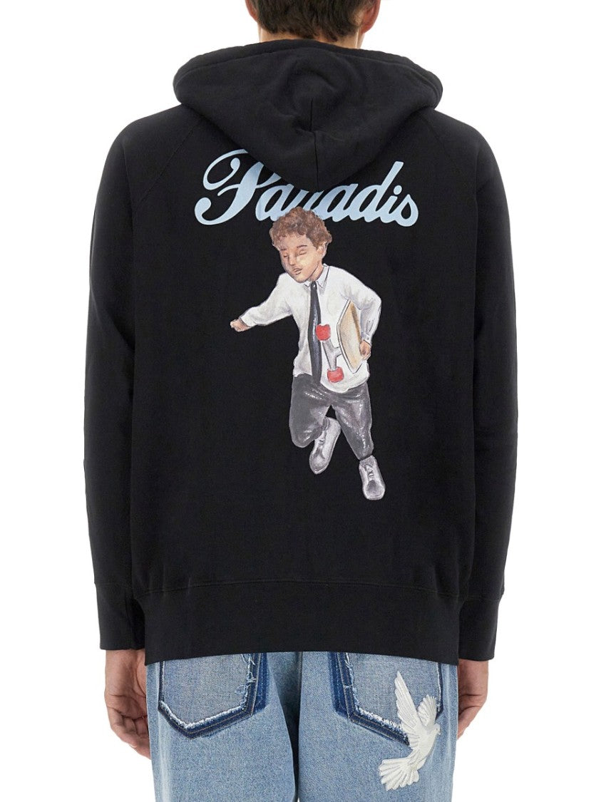 3.Paradis Black Zip Sweatshirt With Graphic Design