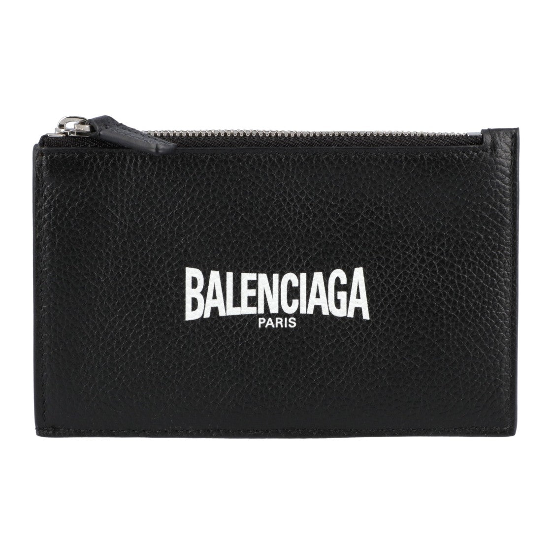Balenciaga Leather Logo Zip Card Holder Black