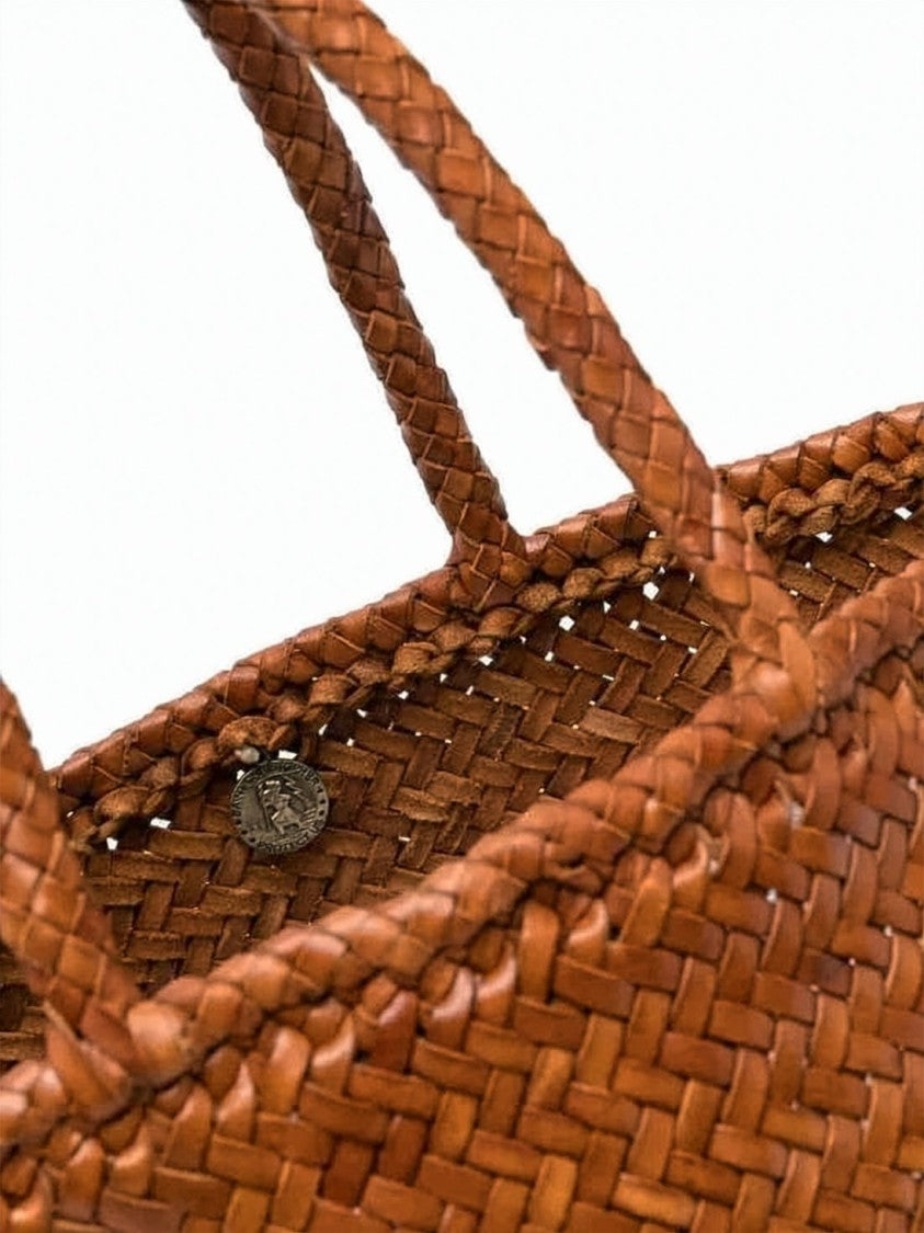 Dragon Diffusion Artisanal Woven Tote Bag In Rich Brown Calf Leather