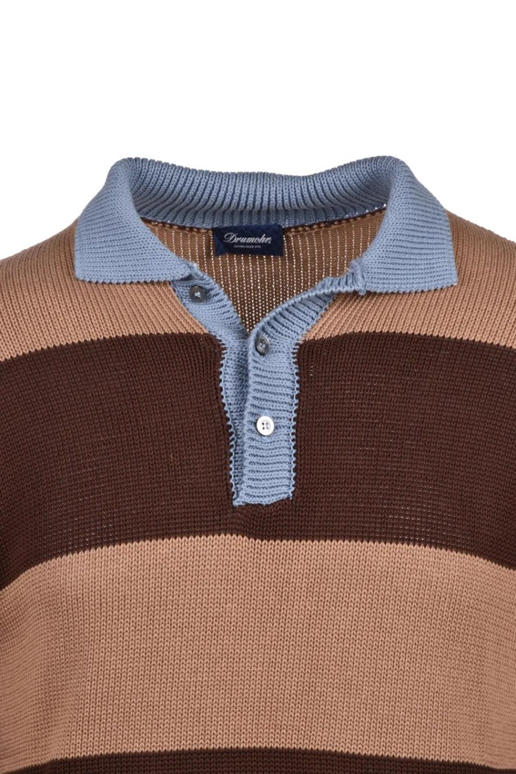Drumohr Polo Knit - Brown/Light Blue