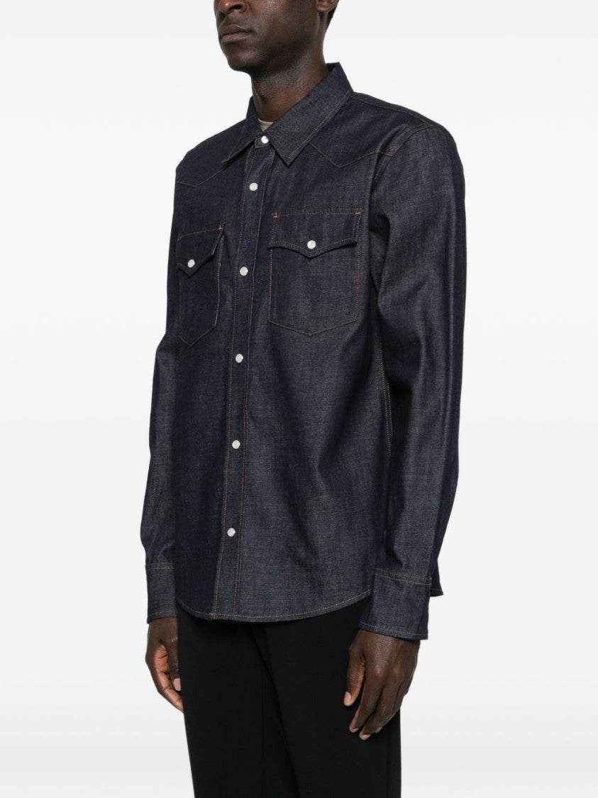 A.P.C. Blue Chest Flap Pockets Denim Shirt