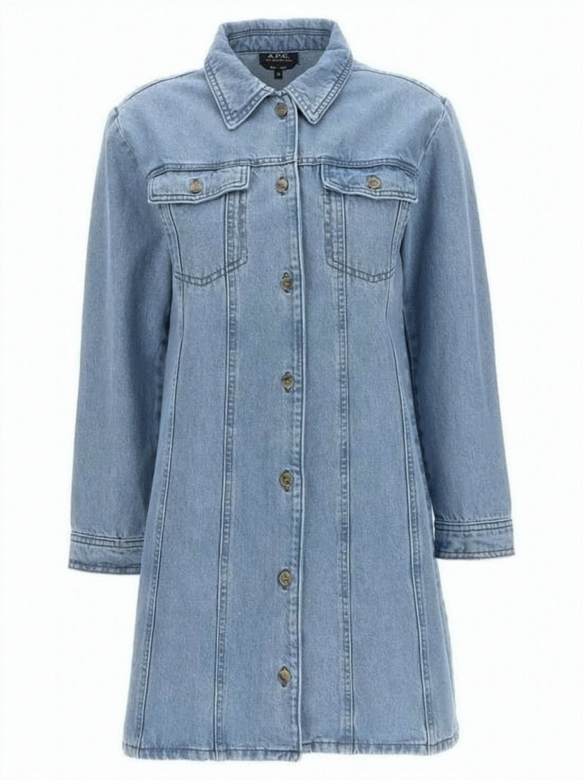 A.P.C. Denim Dress With Classic Collar And Structured Silhouette