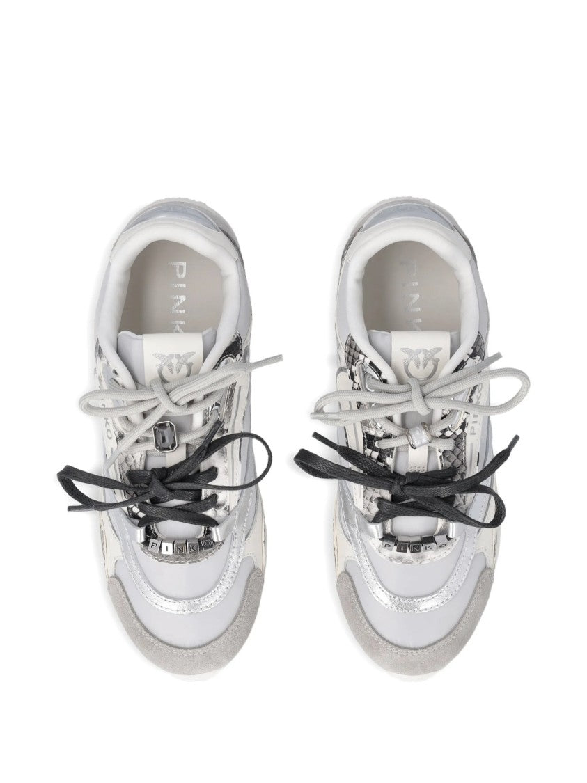 Pinko Light Grey/Silver Yulia 01 Mixed-Material Sneakers
