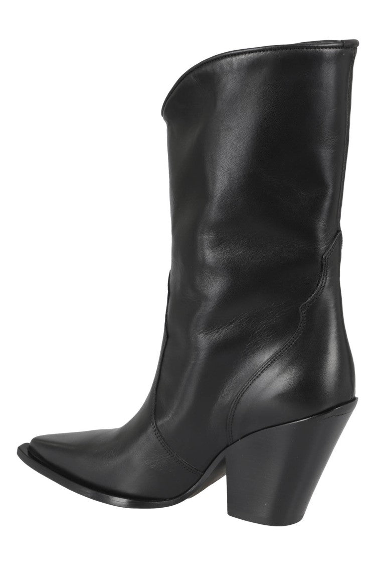 Elena Iachi Pointed Toe Black Leather Cowboy Boots
