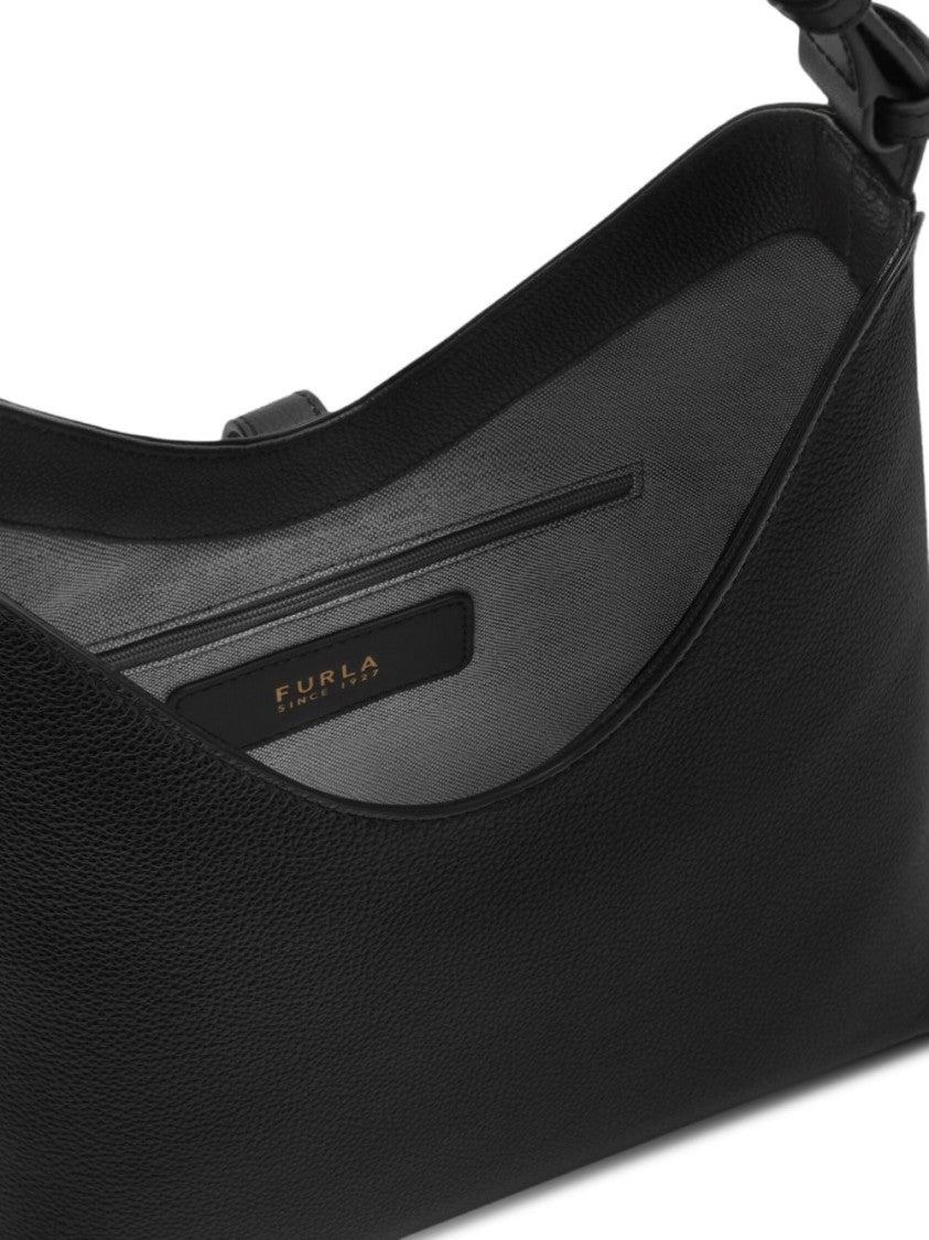 Furla Structured Black Leather Handbag With Gold-Tone Clasp