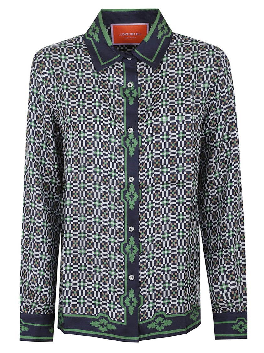 La Double J Silk Shirt With Geometric Checkered Pattern