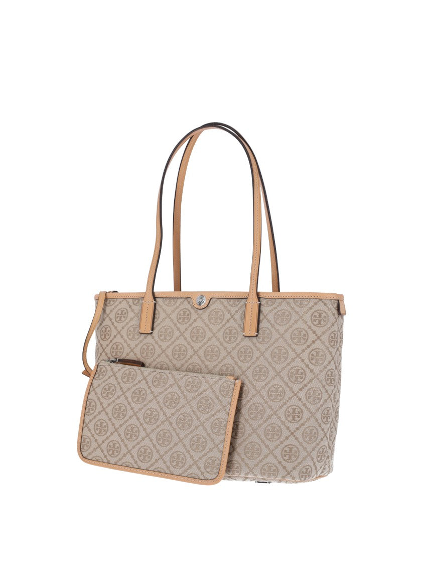 Tory Burch White T Monogram Canvas Tote Bag