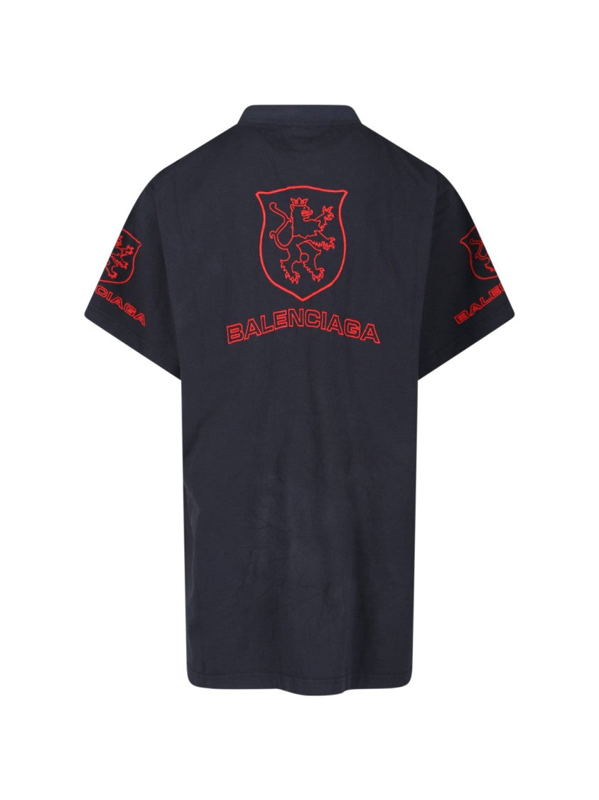 Balenciaga Oversized Blue T-Shirt With Lion Club Embroidery