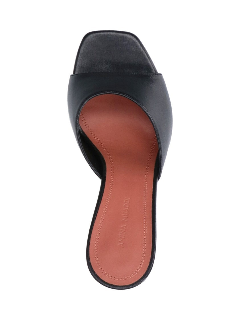 Amina Muaddi Black Lambskin Leather Pumps With Sculptural Heel