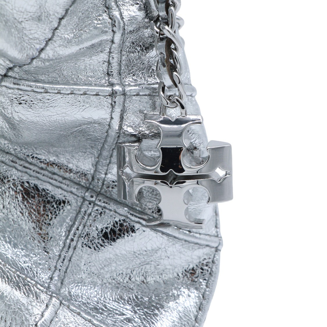 Tory Burch Quilted Metallic Silver Handbag With Chain Strap