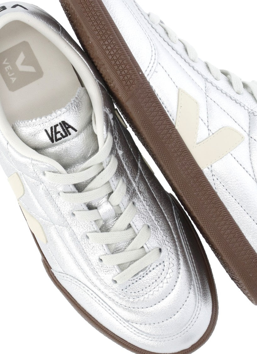Veja Metallic Silver Low-Top Leather Sneakers