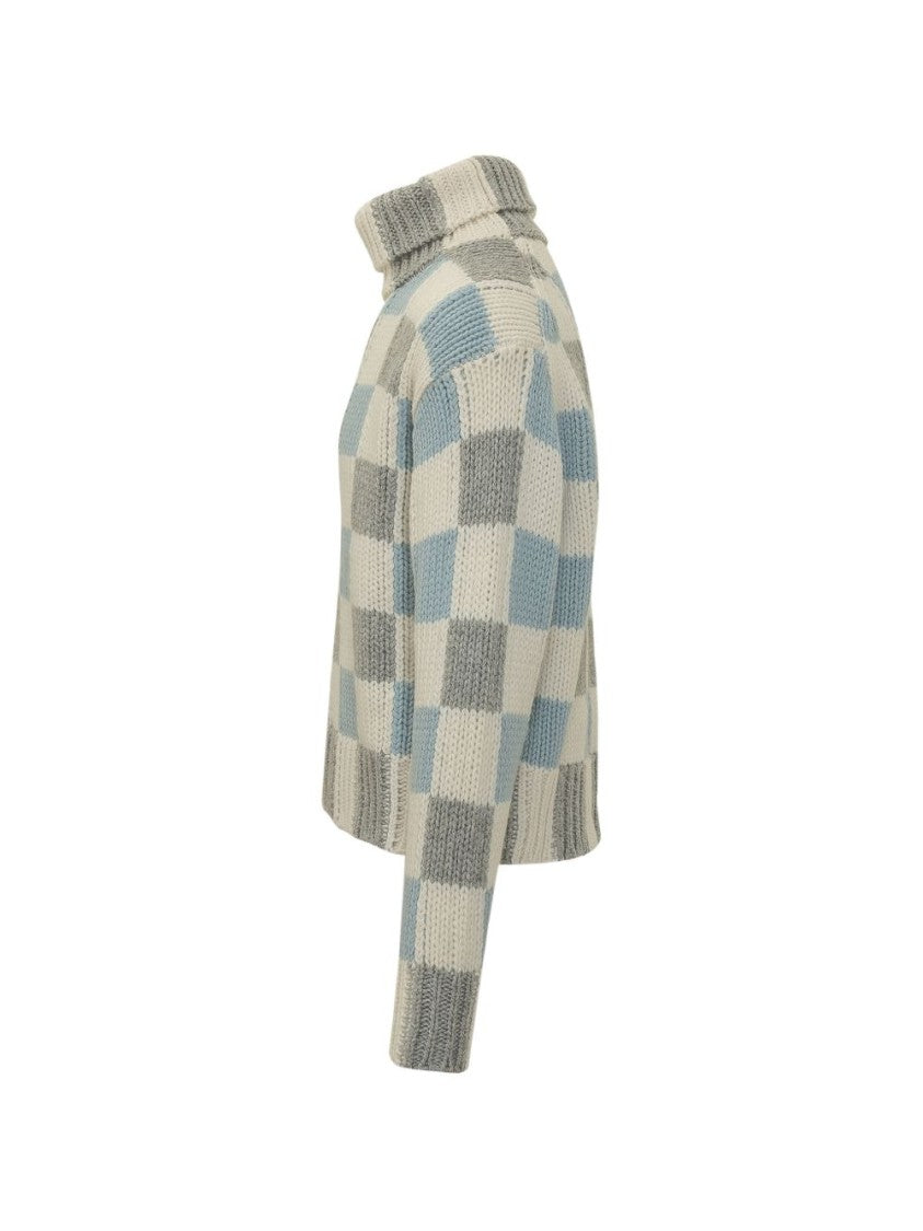 Kenzo Checkered Knit Sweater With High Turtleneck And Ribbed Details